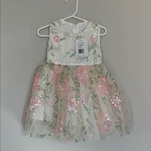 Lola + The Boys Pink and Green Floral Sequin Dress